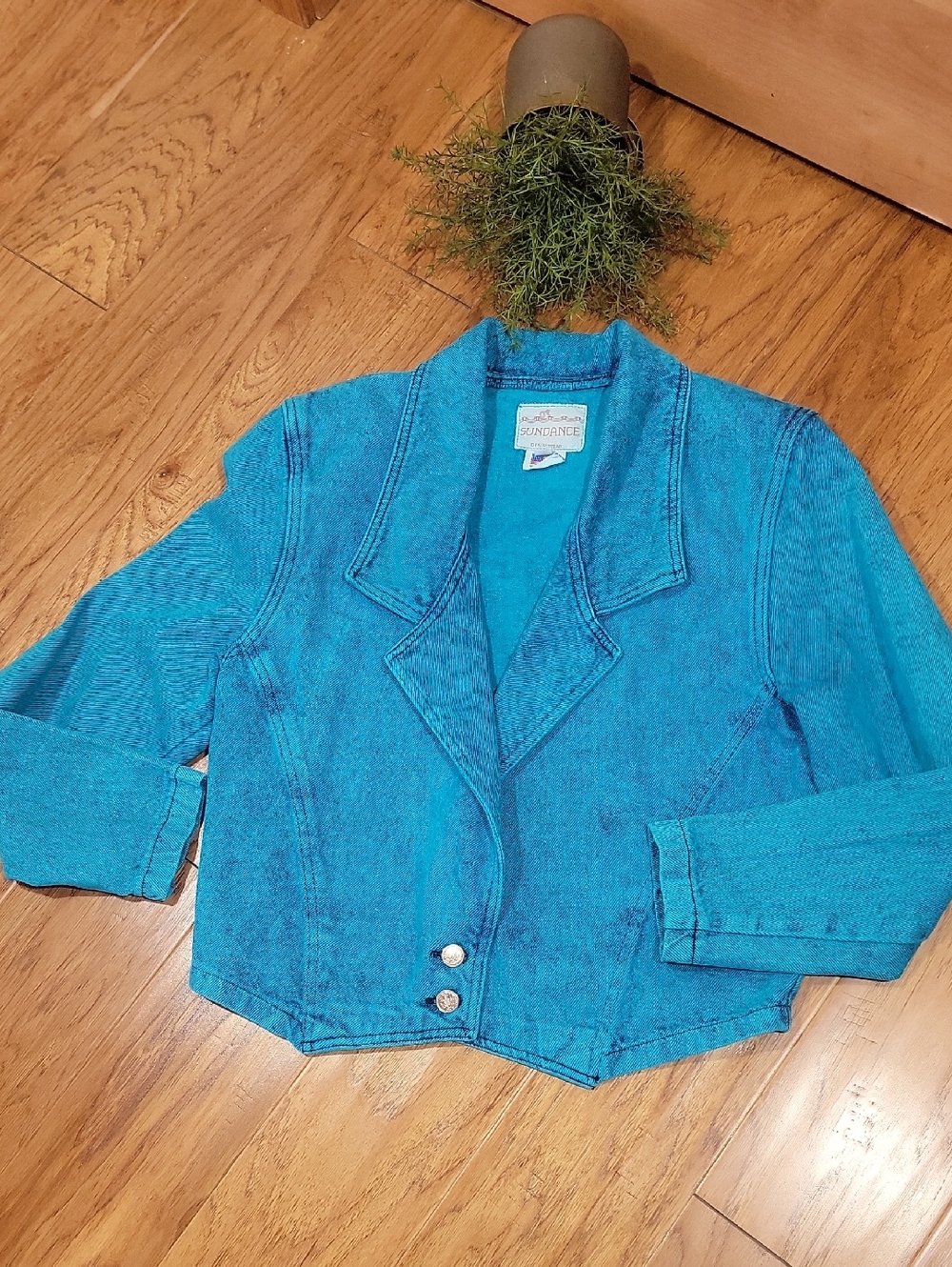 VTG Sundance Turquoise Denim Blazer - Picture 6 of 13